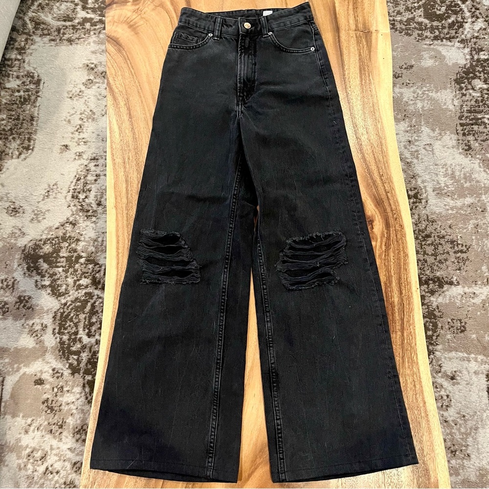 H&M Black Flare Distressed Jeans